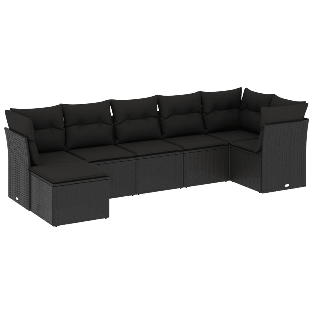 7-delige Loungeset met kussens poly rattan zwart Zwart Zonder tafel