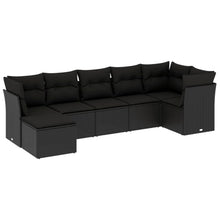 7-delige Loungeset met kussens poly rattan zwart Zwart Zonder tafel
