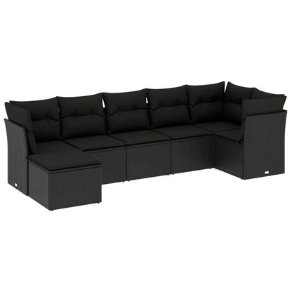 7-delige Loungeset met kussens poly rattan zwart Zwart Zonder tafel
