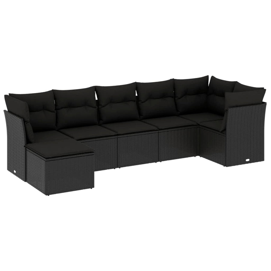7-delige Loungeset met kussens poly rattan zwart Zwart Zonder tafel