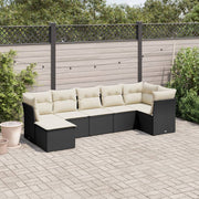 Loungeset 7-delig poly rattan zwart met kussens