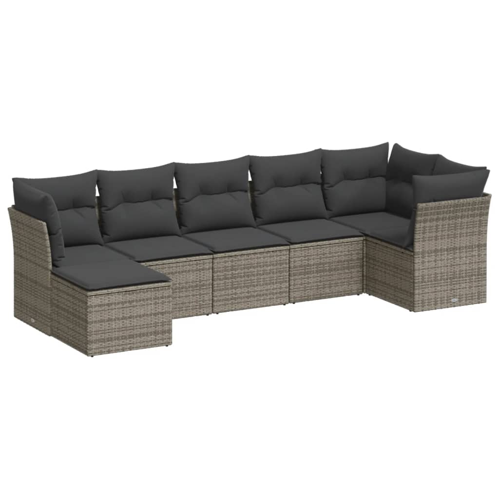 7-Delige Loungeset Met Kussens Poly Rattan Grijs