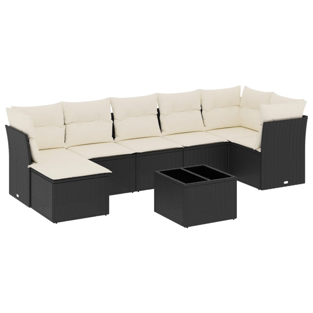 8-delige Loungeset met kussens poly rattan zwart 1 Zwart en crème