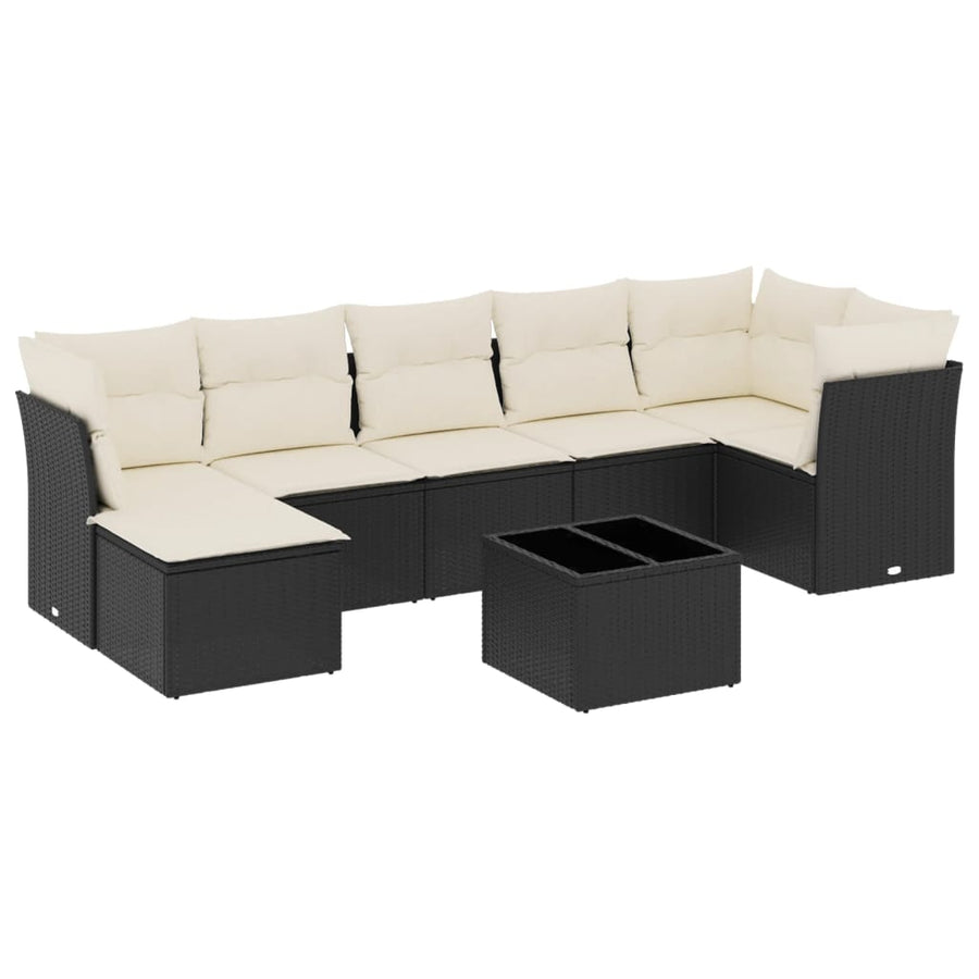 8-delige Loungeset met kussens poly rattan zwart 1 Zwart en crème