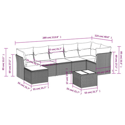 8-delige Loungeset met kussens poly rattan zwart 1 Zwart en crème