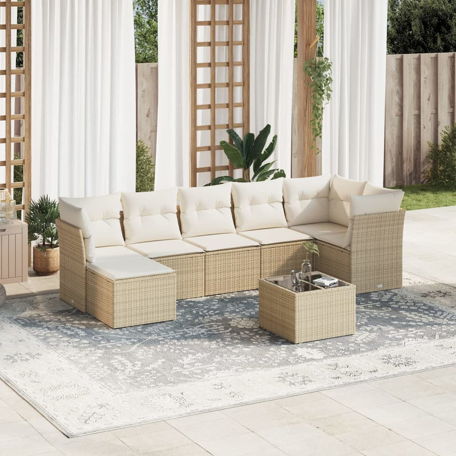 10-Delige Loungeset Met Kussens Poly Rattan Beige Blauw