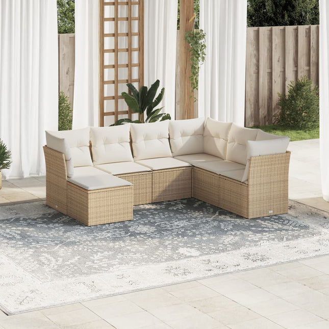 7-Delige Loungeset Met Kussens Poly Rattan Beige