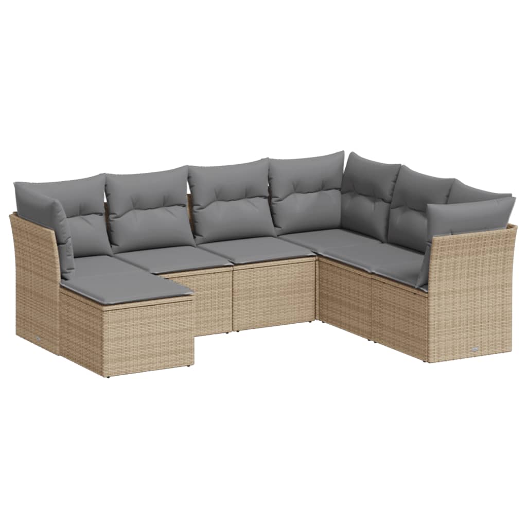 7-Delige Loungeset Met Kussens Poly Rattan Beige