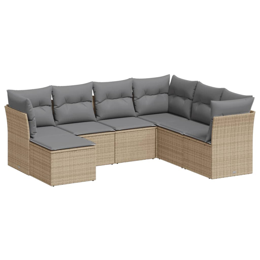 7-Delige Loungeset Met Kussens Poly Rattan Beige