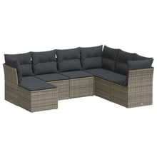 7-delige Loungeset met kussens poly rattan grijs Grijs Met tafel