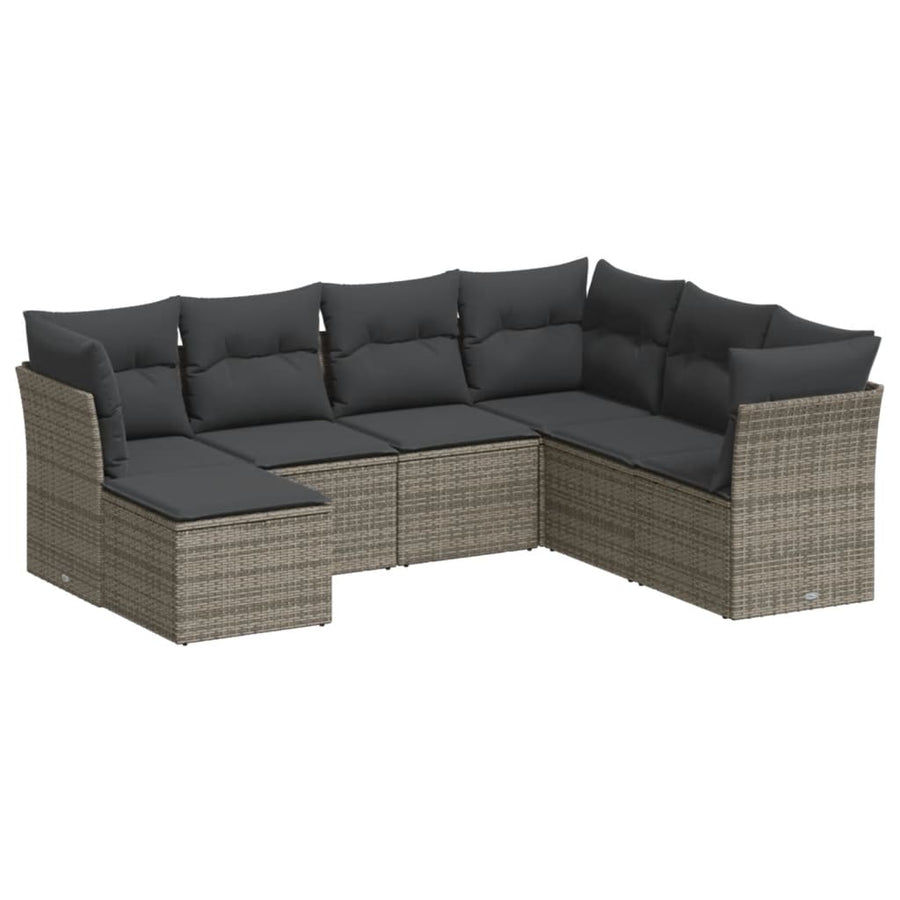 7-delige Loungeset met kussens poly rattan grijs Grijs Met tafel