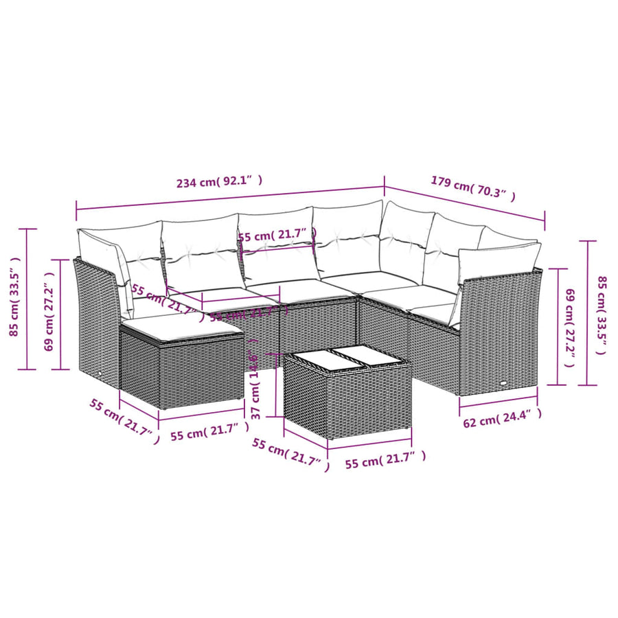 8-Delige Loungeset Met Kussens Poly Rattan Zwart