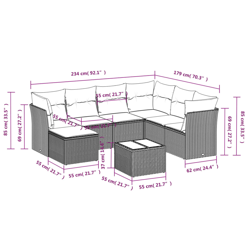 8-Delige Loungeset Met Kussens Poly Rattan Zwart