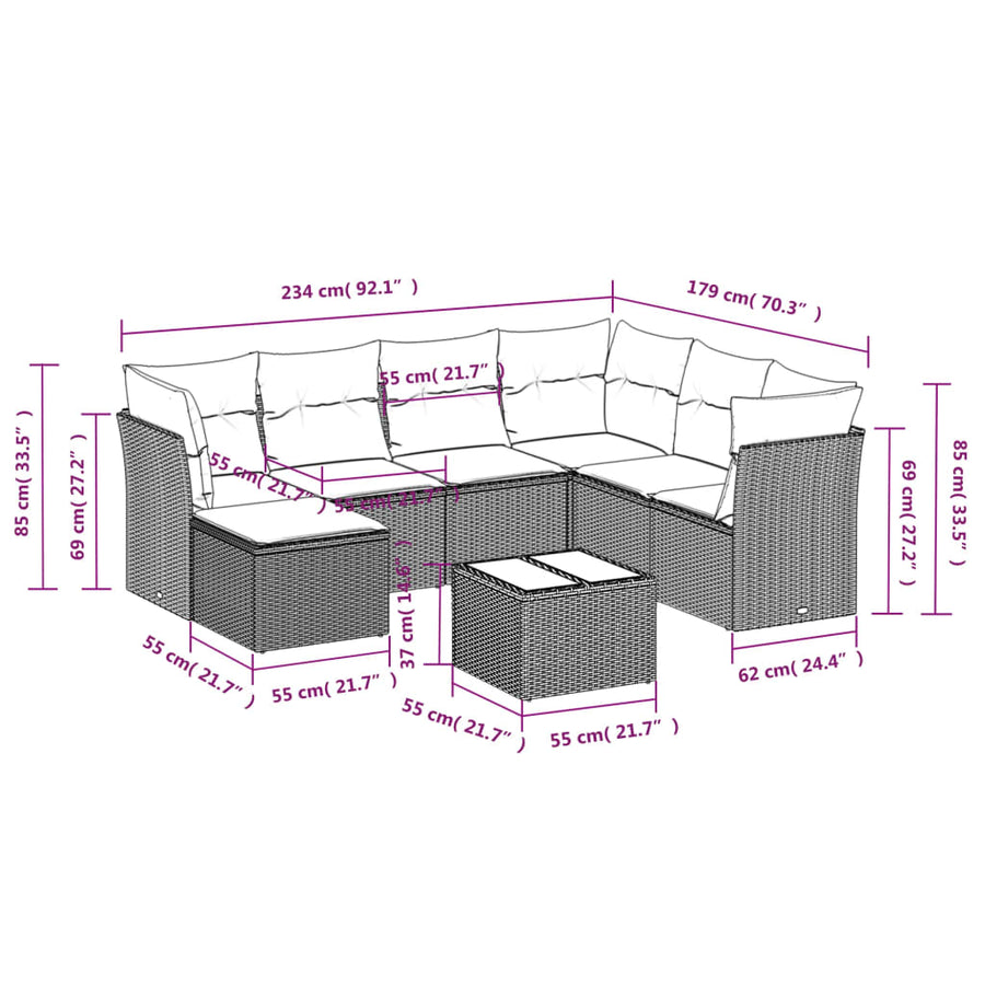 8-Delige Loungeset Met Kussens Poly Rattan Zwart