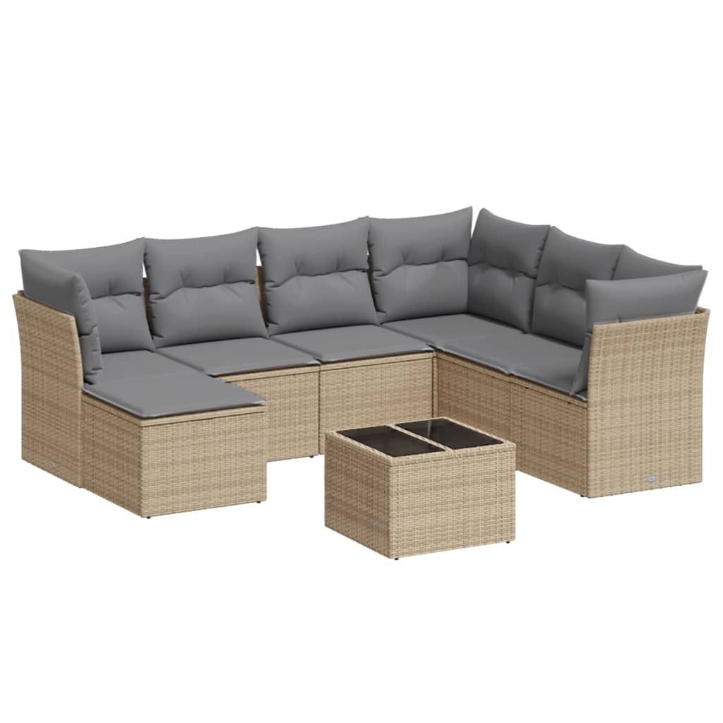 8-delige Loungeset met kussens poly rattan beige Beige en grijs Zonder tafel