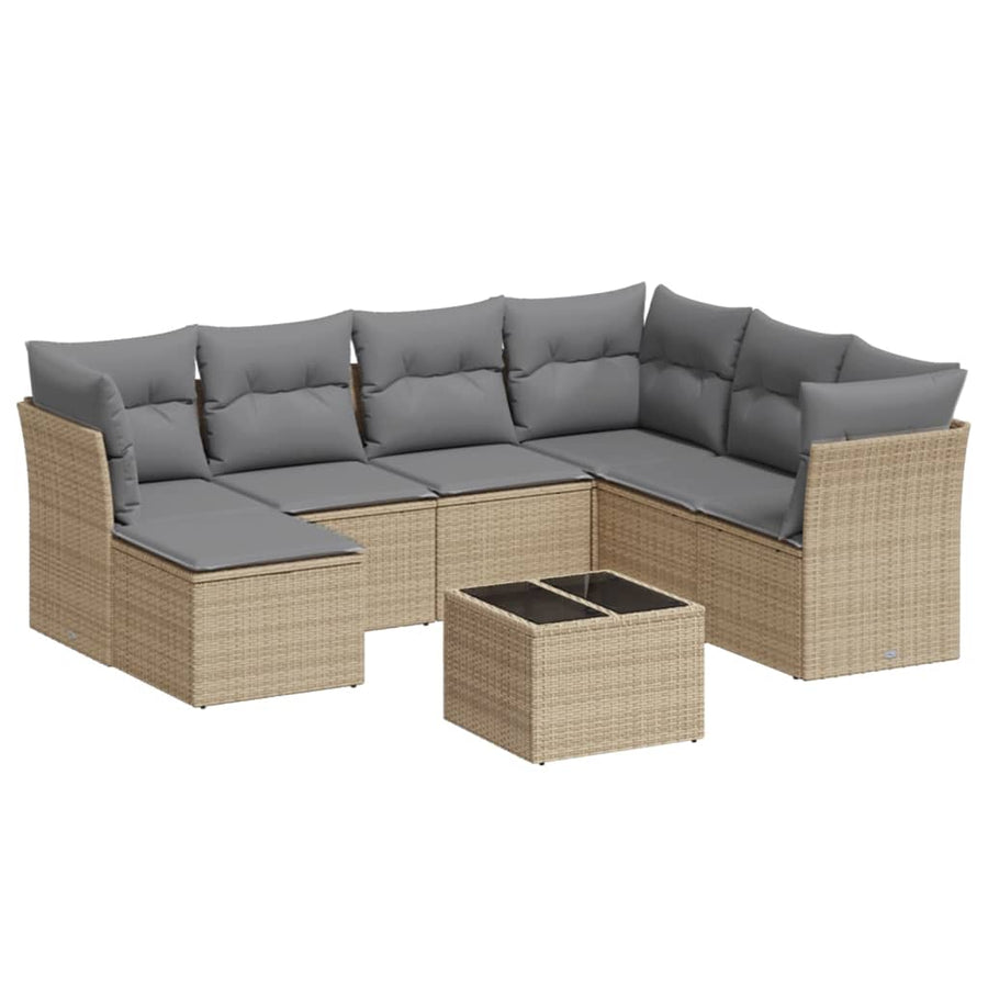8-delige Loungeset met kussens poly rattan beige Beige en grijs Zonder tafel