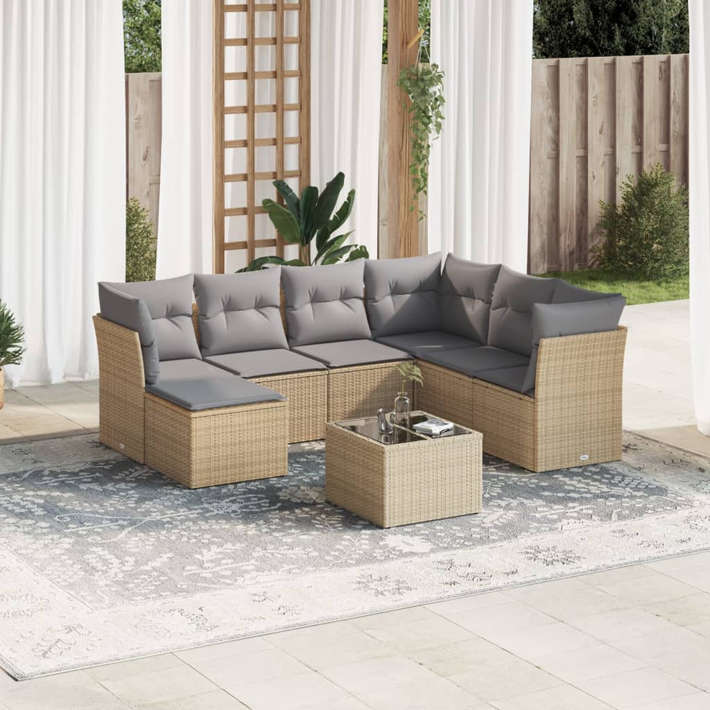 10-Delige Loungeset Met Kussens Poly Rattan Beige Blauw