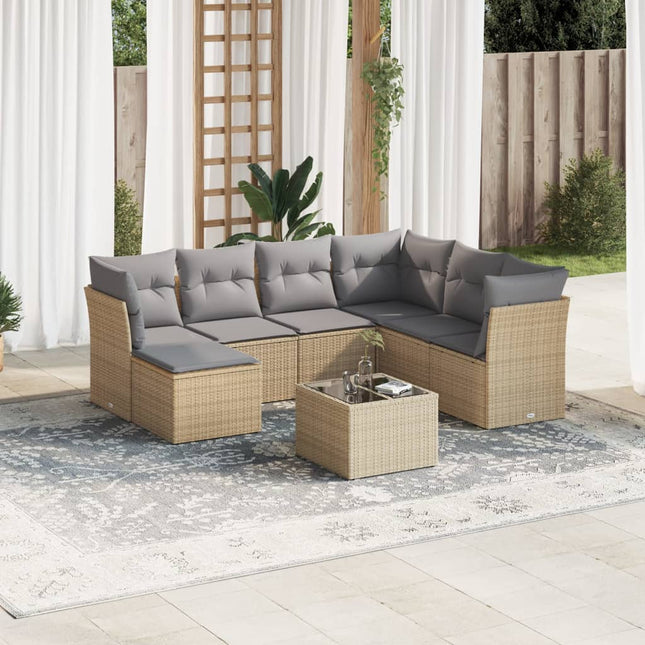 8-delige Loungeset met kussens poly rattan beige Beige en grijs Zonder tafel