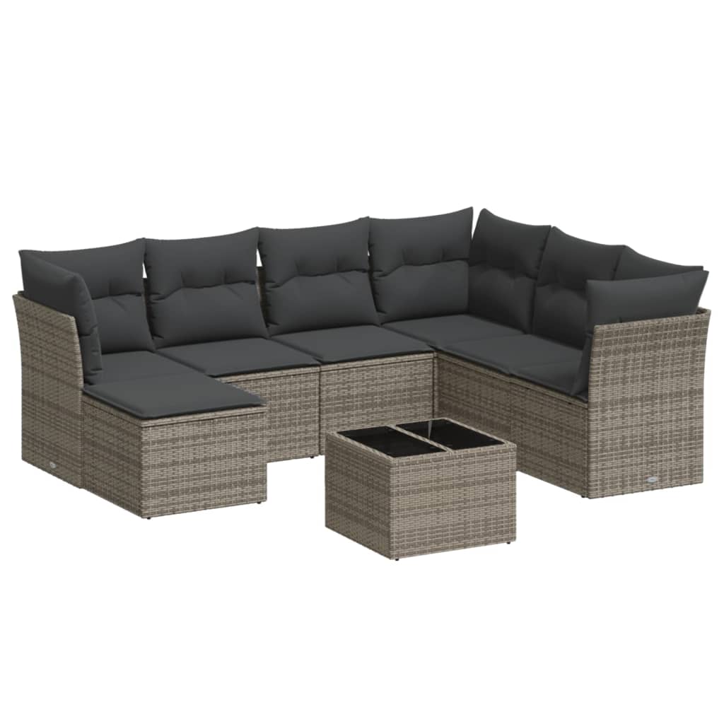 8-delige Loungeset met kussens poly rattan grijs Grijs Zonder tafel