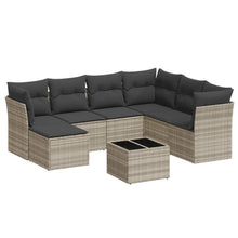 8-delige Loungeset met kussens poly rattan lichtgrijs