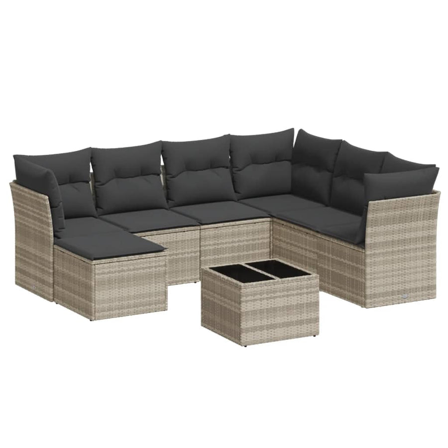 8-delige Loungeset met kussens poly rattan lichtgrijs