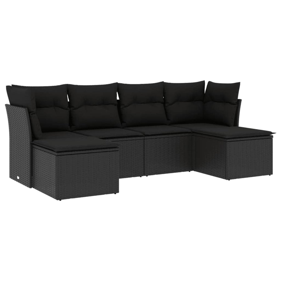 6-Delige Loungeset Met Kussens Poly Rattan Zwart