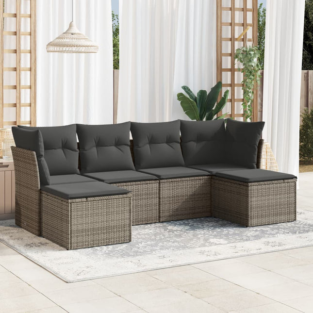 6-Delige Loungeset Met Kussens Poly Rattan Grijs