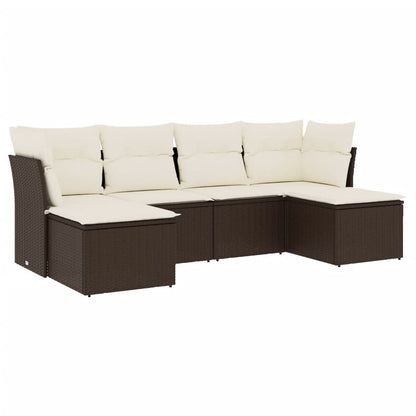 6-Delige Loungeset Met Kussens Poly Rattan Bruin