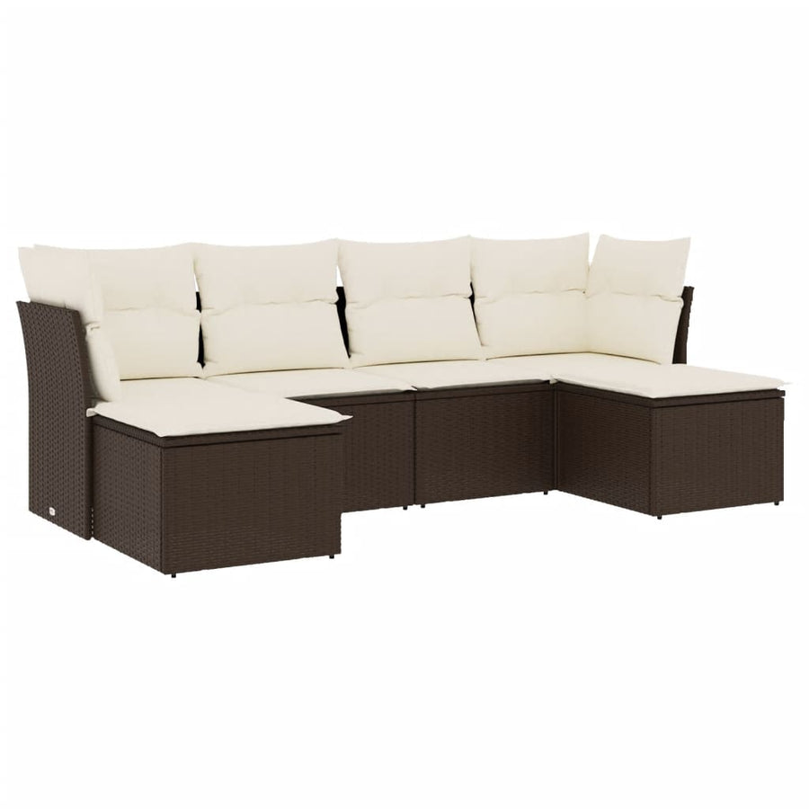 6-Delige Loungeset Met Kussens Poly Rattan Bruin