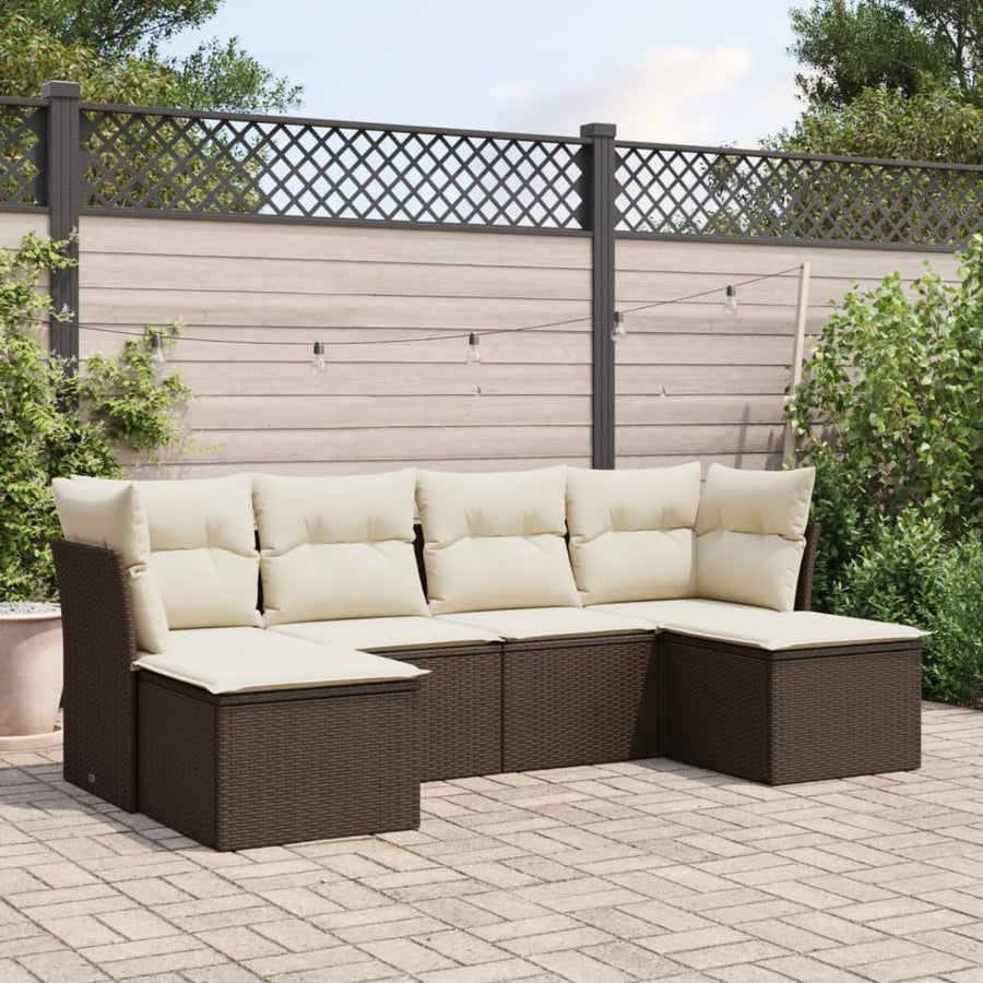 6-Delige Loungeset Met Kussens Poly Rattan Bruin