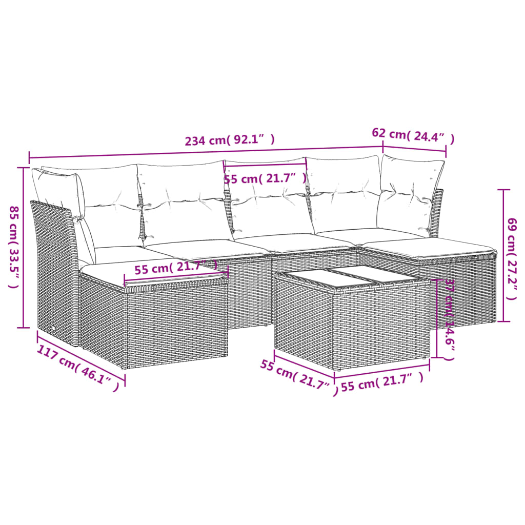 7-Delige Loungeset Met Kussens Poly Rattan Zwart