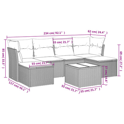 7-Delige Loungeset Met Kussens Poly Rattan Zwart