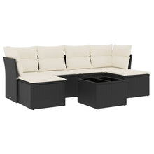 7-delige Loungeset met kussens poly rattan zwart Zwart en crème Zonder tafel