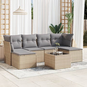 Loungeset 7-delig poly rattan beige met kussens