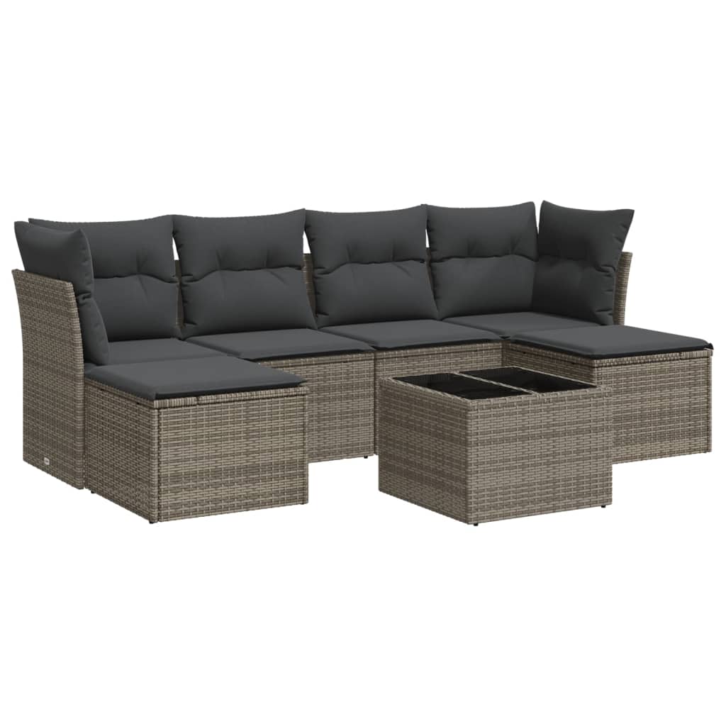 7-Delige Loungeset Met Kussens Poly Rattan Grijs