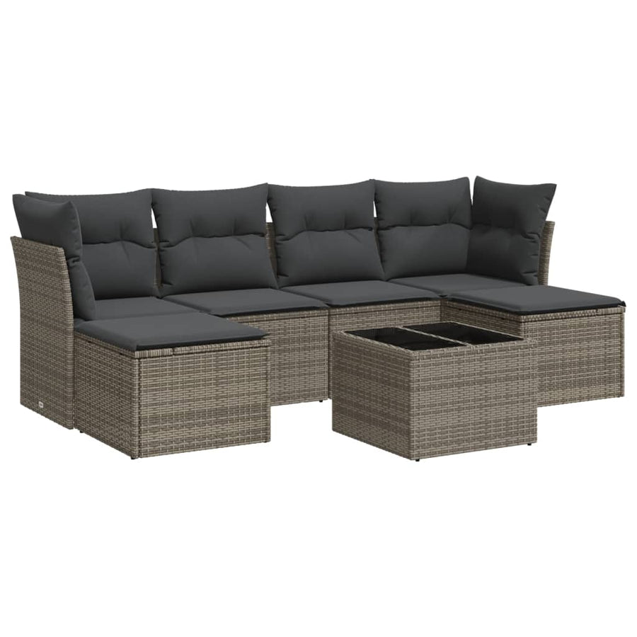 7-Delige Loungeset Met Kussens Poly Rattan Grijs
