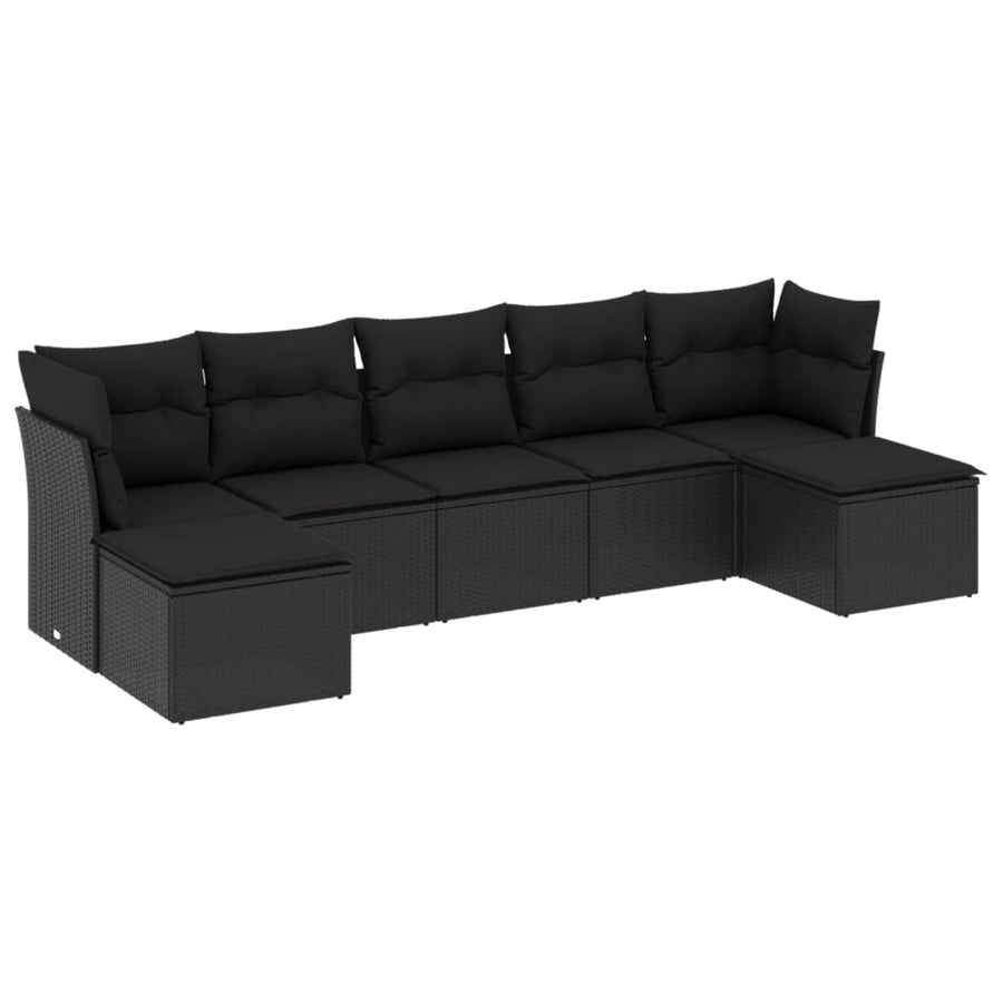 7-Delige Loungeset Met Kussens Poly Rattan Zwart