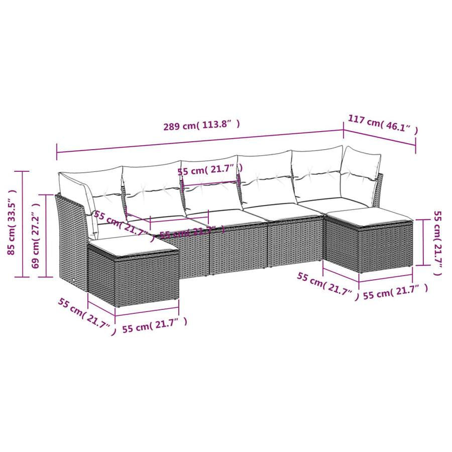 7-Delige Loungeset Met Kussens Poly Rattan Zwart