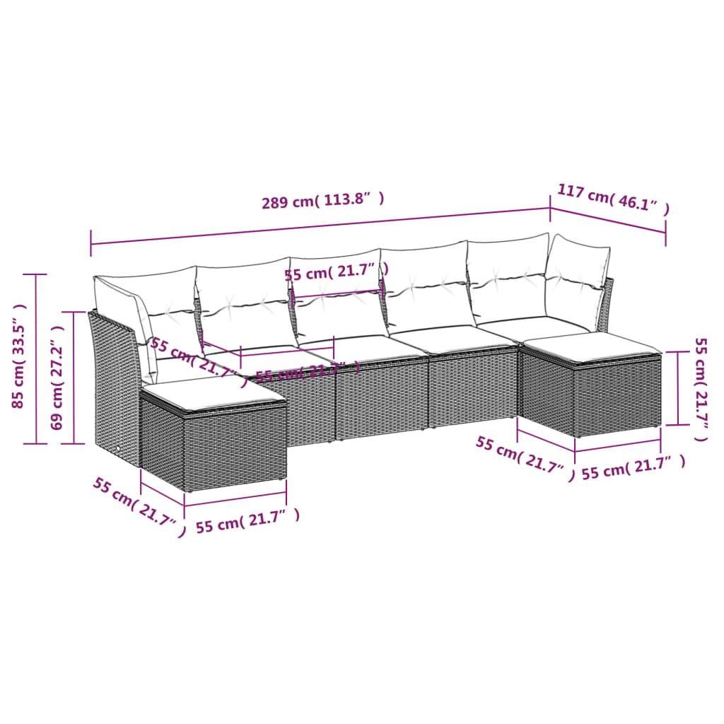7-Delige Loungeset Met Kussens Poly Rattan Zwart