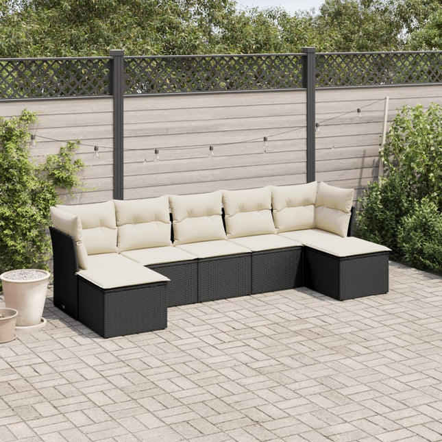 7-Delige Loungeset Met Kussens Poly Rattan Zwart