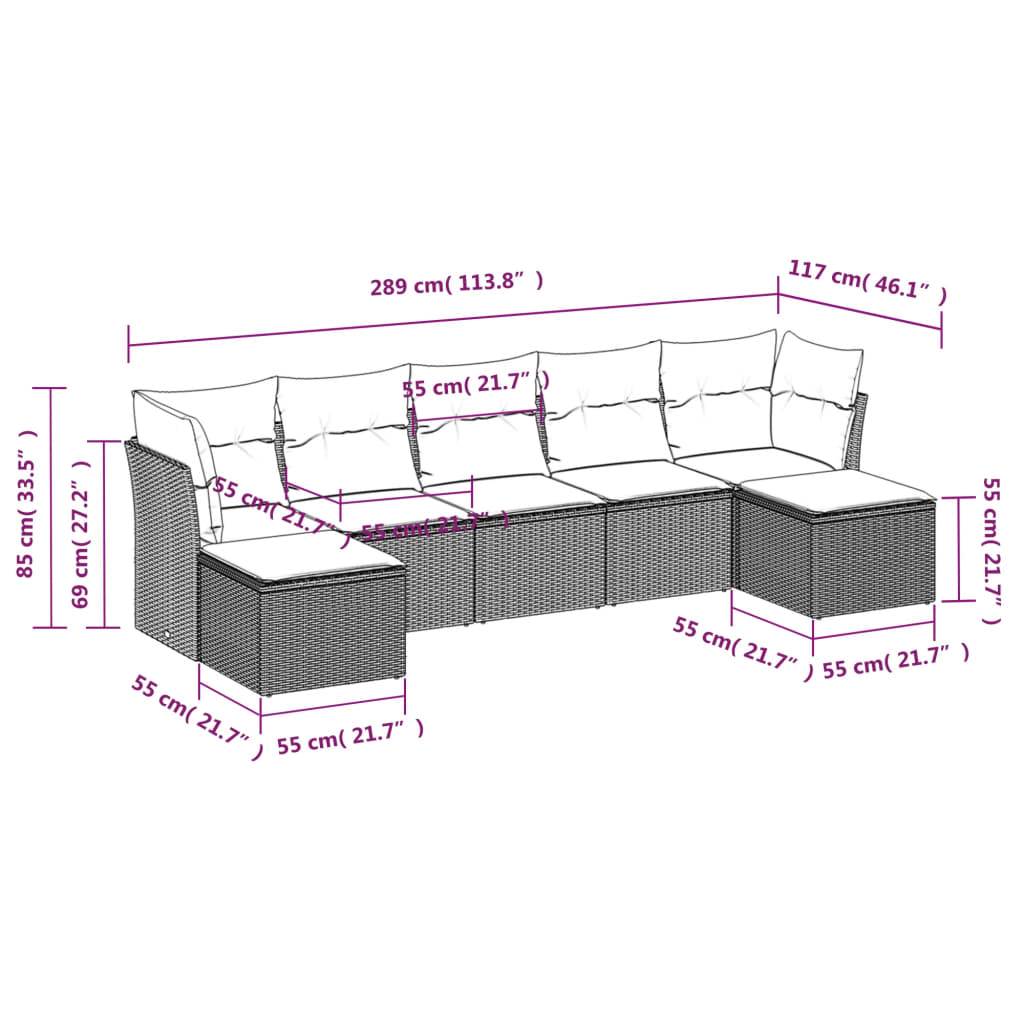 7-delige Loungeset met kussens poly rattan beige beige and cream Met tafel