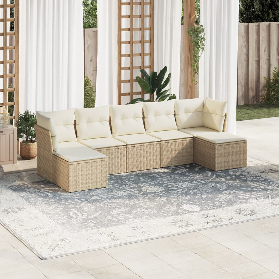 10-Delige Loungeset Met Kussens Poly Rattan Beige Blauw