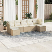 Loungeset 7-delig poly rattan beige met tafel