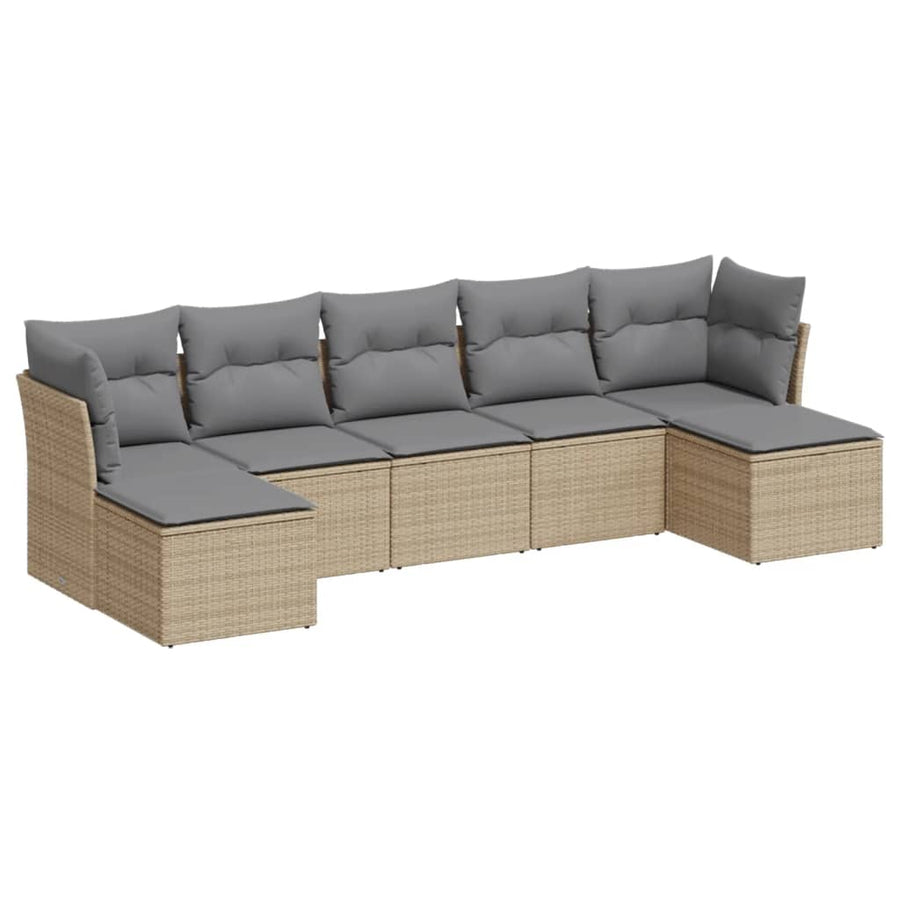 7-delige Loungeset met kussens poly rattan lichtgrijs