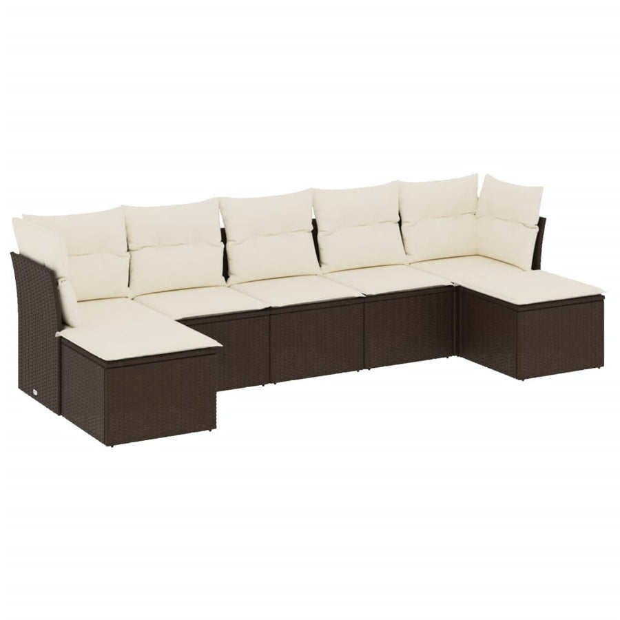 7-delige Loungeset met kussens poly rattan bruin 1 Bruin en crème