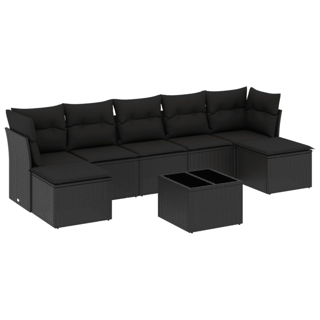 8-delige Loungeset met kussens poly rattan zwart Zwart Zonder tafel