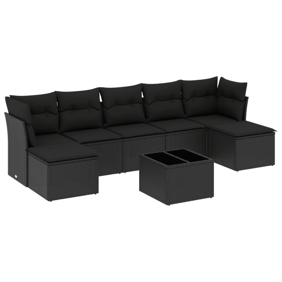 8-delige Loungeset met kussens poly rattan zwart Zwart Zonder tafel