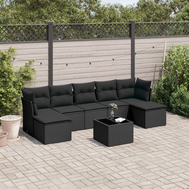 8-delige Loungeset met kussens poly rattan zwart Zwart Zonder tafel