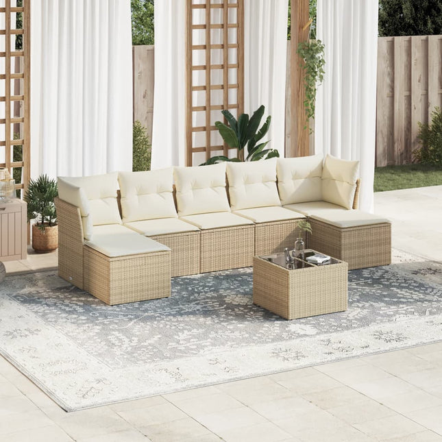 8-Delige Loungeset Met Kussens Poly Rattan Beige