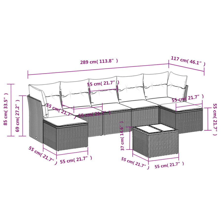 8-Delige Loungeset Met Kussens Poly Rattan Beige